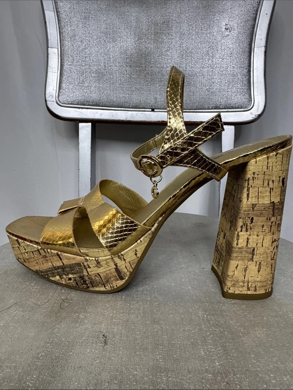 G by Guess Metallic Gold Cork Platform Sandals size 10 NWOT